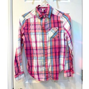 SO girls pink plaid button down.